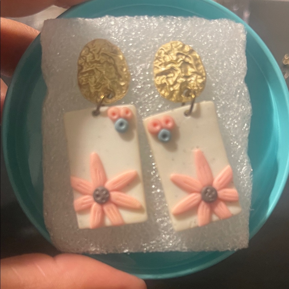 Floral Dangle Earrings with Gold Accents